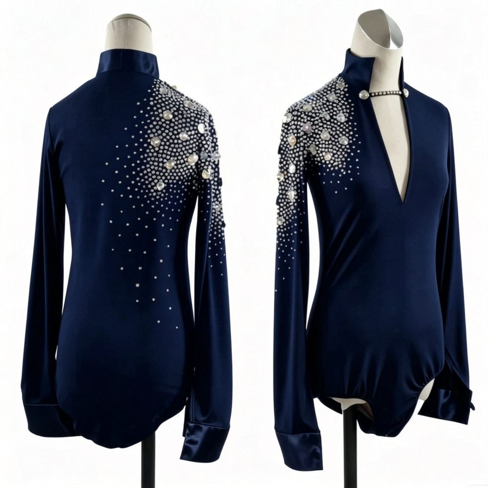 Custom Size Men's Latin Dance Shirts Pink Black Diamond Boys Professional Ballroom Waltz Tango Flamenco Chacha Dancing Body Shirt