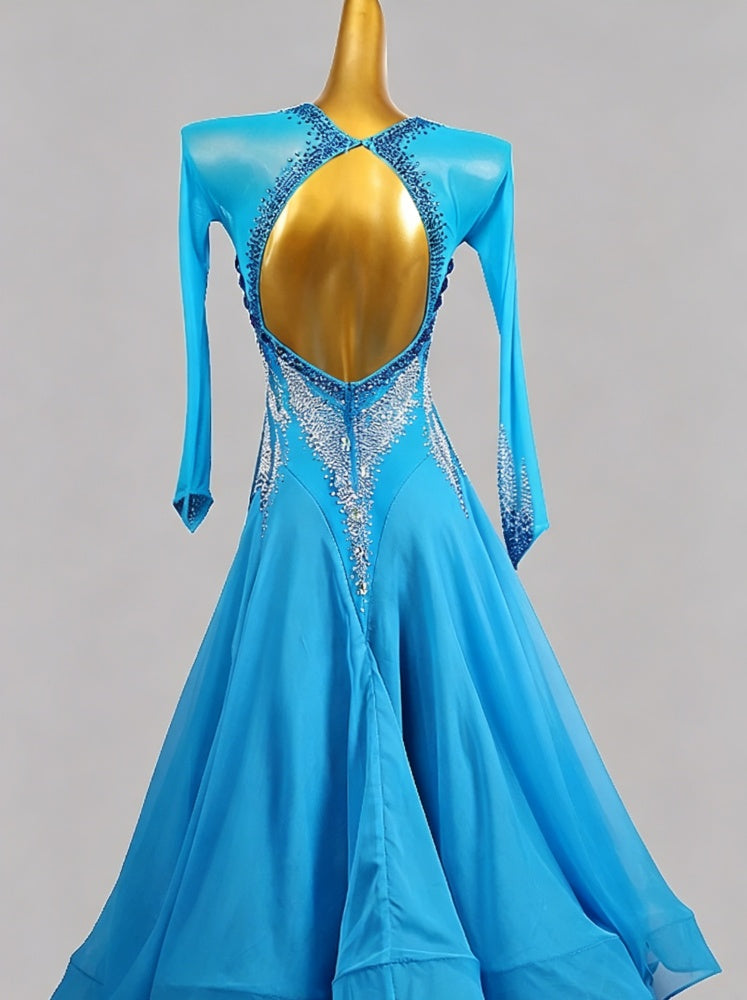 Custom Size CompetitionTurquoise Ballroom Dance Dress for Women Blue Crystal Waltz Tango Performance Gown