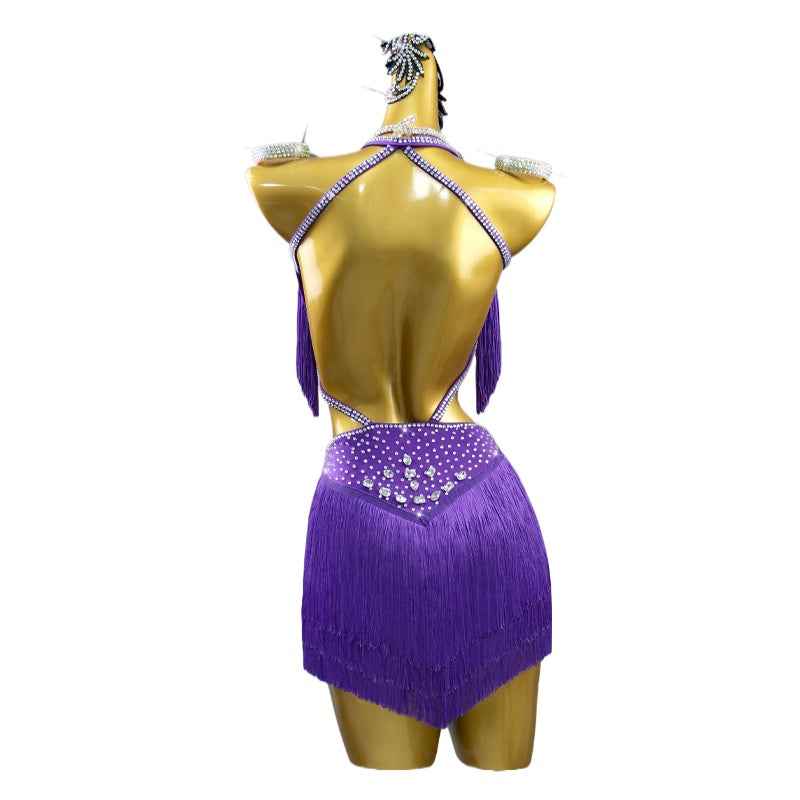 Violet Purple Fringe Latin Dance Dresses for Women Girls Latin Salsa Rumba Chacha Performance Skirts