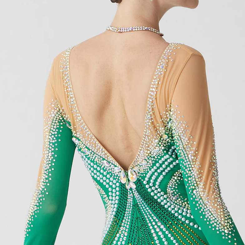Custom Size Competition Ballroom Dance Dresses for Women Girls Green Bling Waltz Tango Foxtrot Dance Long Gown - Moderndancedress.com