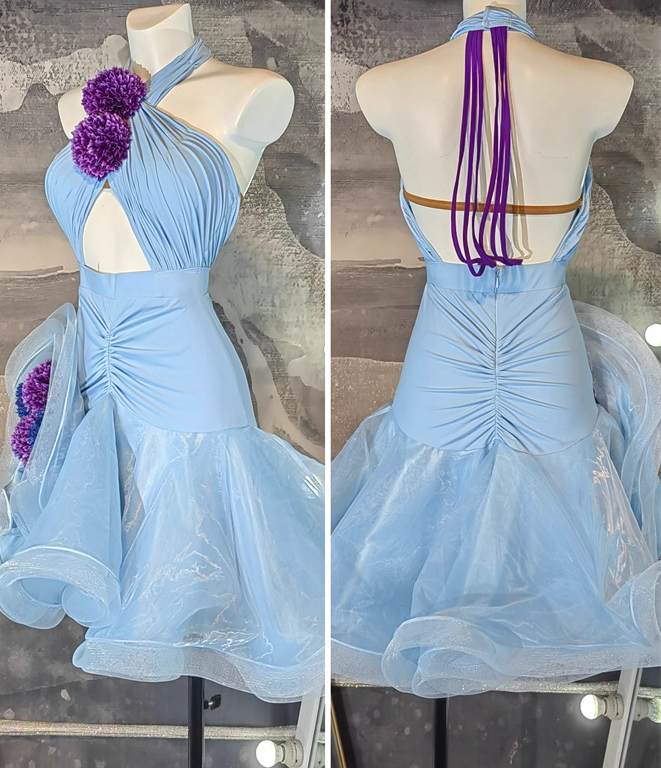 Custom Size Flowers Blue Latin Dance Dresses for Women Girls Waltz Tango Performance Costumes