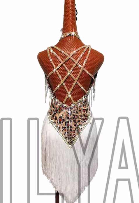 Leopard White Fringe Competition Latin Dance Dresses for Women Girls Salsa Rumba Art Test Dance Costumes