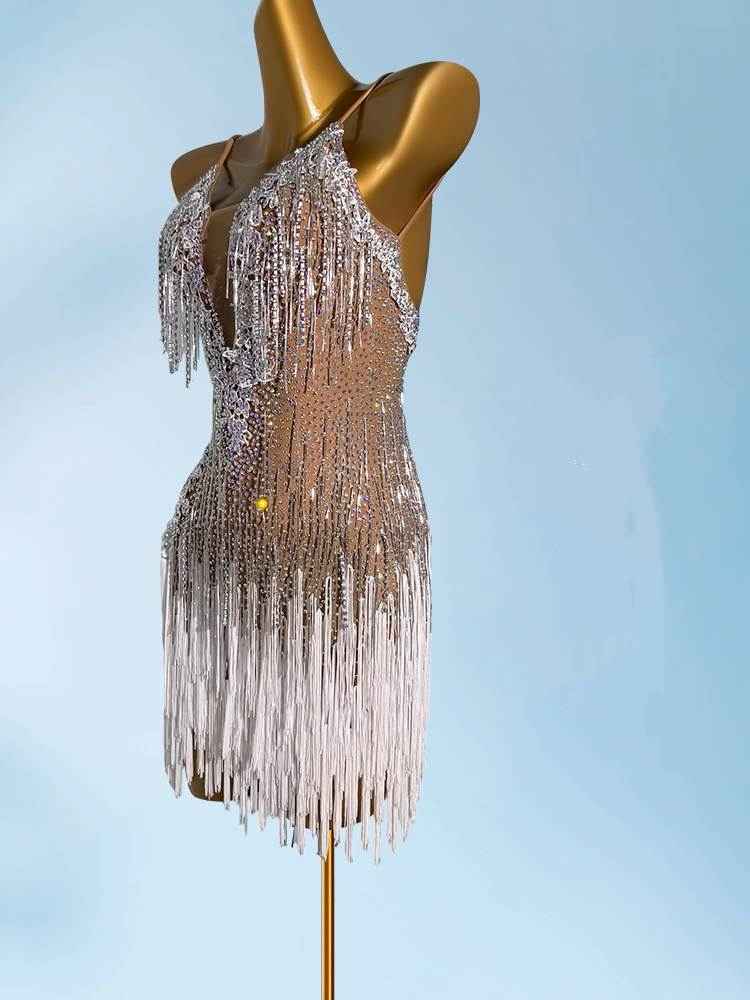 Custom Size Flesh Competition Latin Dance Dresses for Women Salsa Rumba Blackpool Performance Art Test Costumes