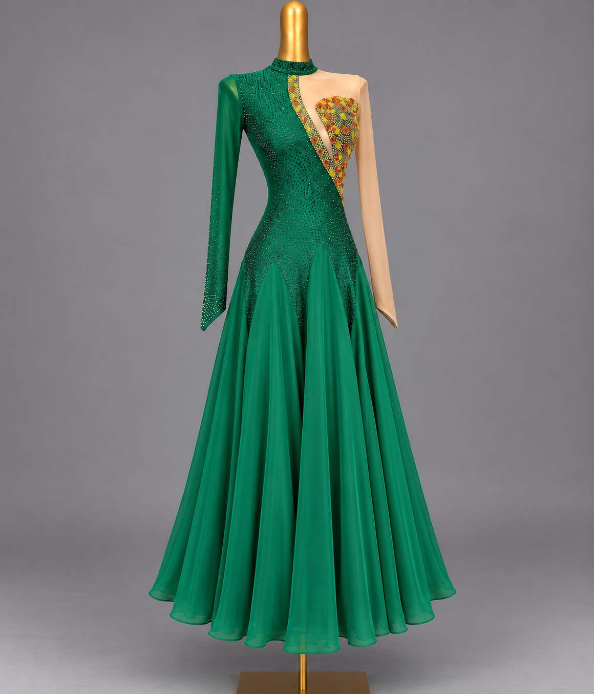 Custom Emerald Green Competition American Smooth Ballroom Dance Dress with Crystals