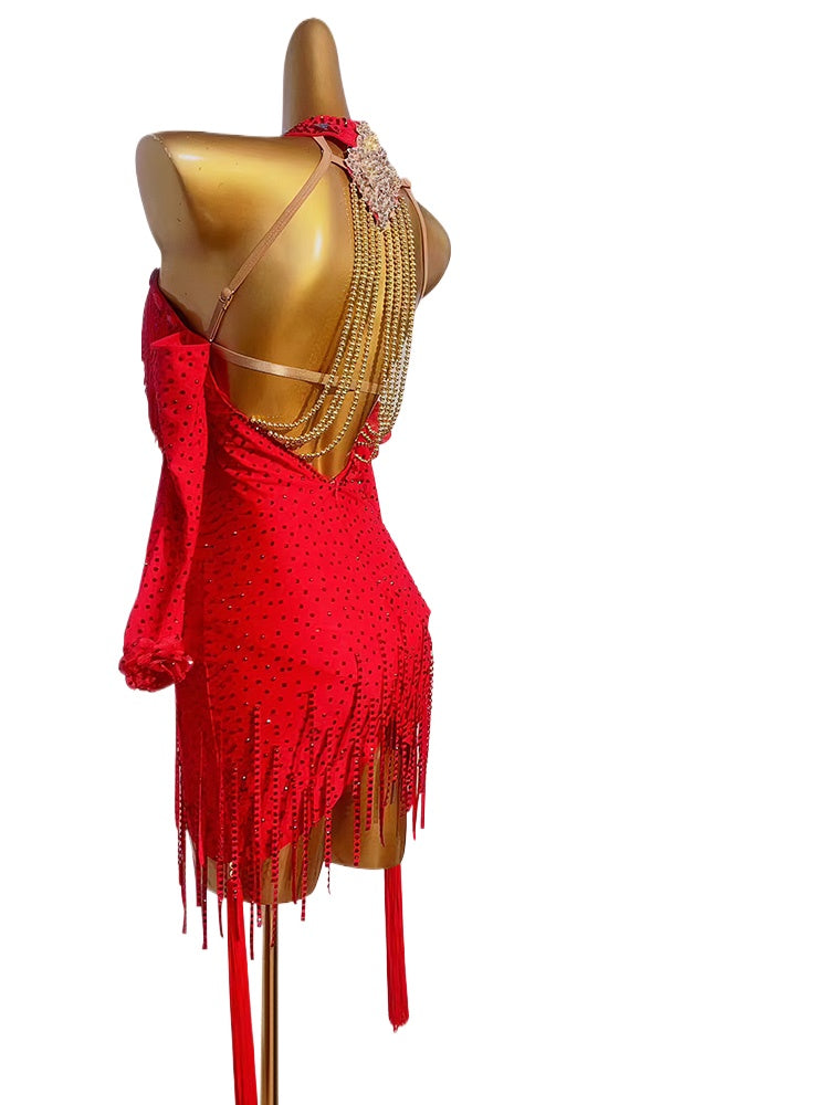 red birthday dress black girl Custom Size Latin Dance Dresses for Women Girls Red Black Competition – Moderndancedress.com
