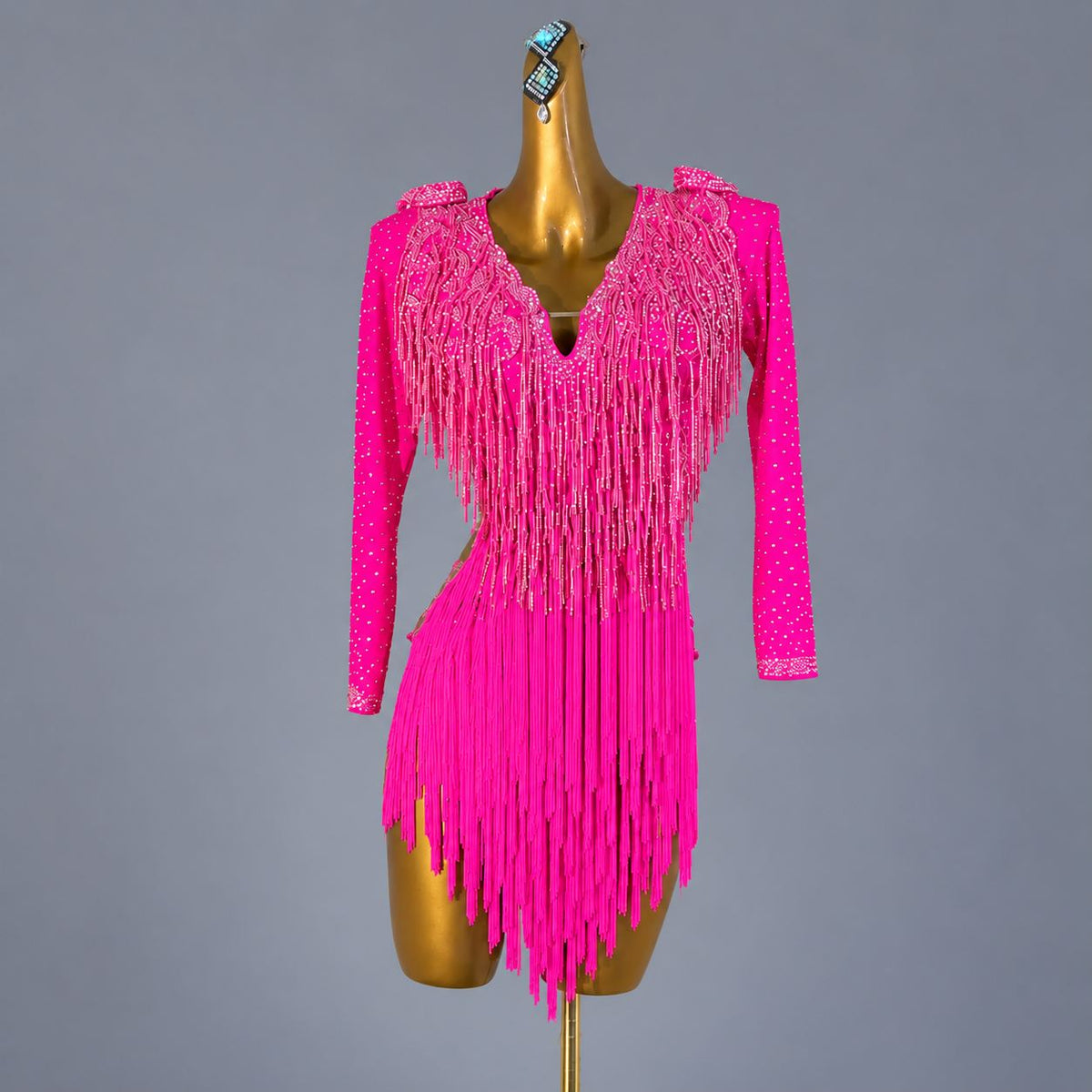 Custom Size Latin Dance Dresses Turquoise Bling Fringe Competition Blackpool Latin Salsa Competition Costumes
