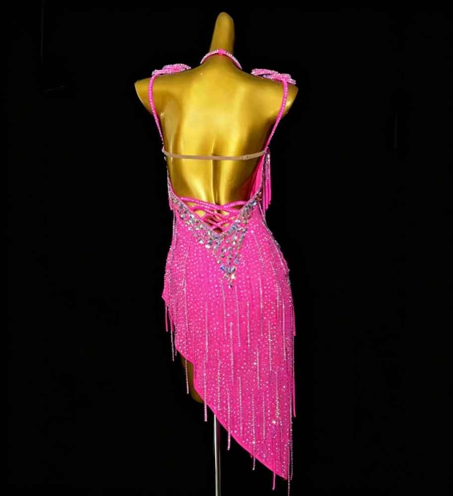 Custom Size Competition Turquoise Fuchsia Latin Dance Dress Salsa Ballroom Chacha Dance Costumes
