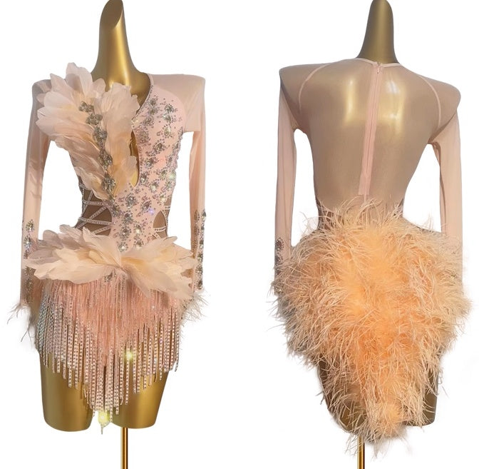 Custom Size Competition Latin Dance Dresses for Women Feather  Blackpool Salsa Chacha Latin Dance Costumes