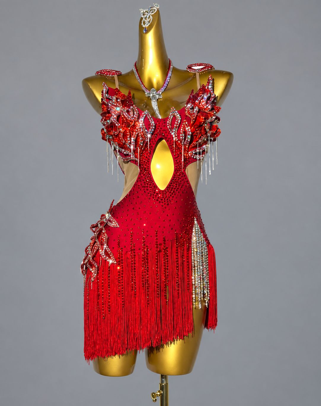 Custom Blue Pink Latin Dance Dress with Crystal Petals Rumba Samba Competition Gown