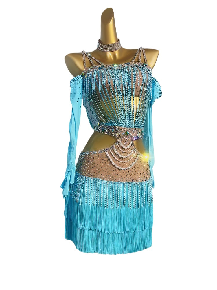 Custom Size Pink Blue Fringe Latin Dance Dresses for Women Girls Salsa Rumba Chacha  Competition Dance Wear - Moderndancedress.com