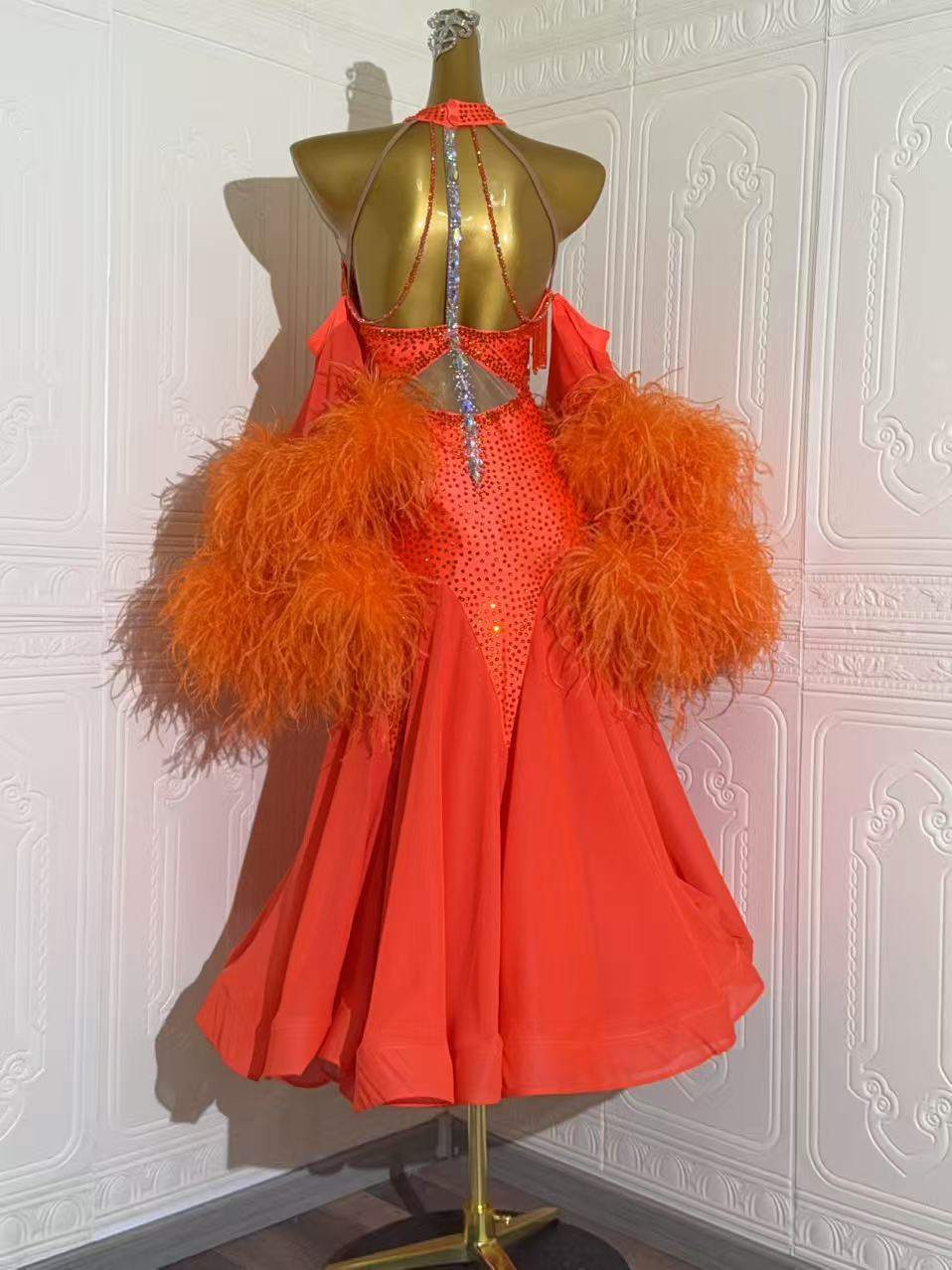 Custom Size Royal Blue Orange Competition Ballroom Dance Dresses for Women Girls Waltz Tango Dancing Gown
