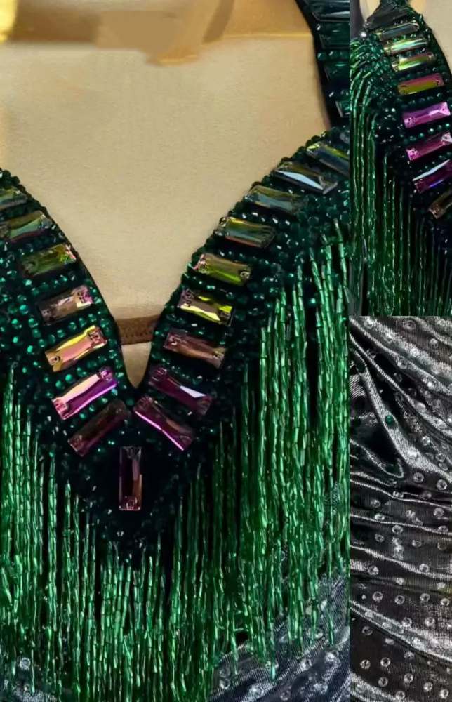 Custom Green Fringe Latin Dance Dress - Shiny Rhythm Competition Gown