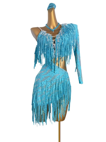 Custom Size Turquoise Competition Latin Dance Dresses for Women Girls Stones Salsa Rumba Chacha Blackpool Performance Costumes
