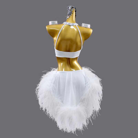 White Feather Latin Dance Dress for Women Girls Kids Blackpool Salsa Rumba Cha Cha Latin Dance Competition Performance Costumes Out Fits - Moderndancedress.com