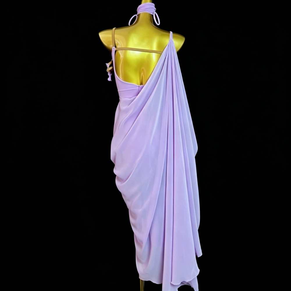 Custom Size Violet Flowers Latin Dance Dress for Women Salsa Chacha Performance Dance Costumes Art Examination