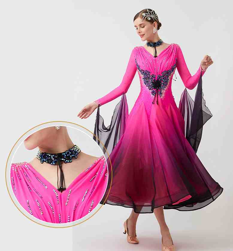 Custom Size Fuchsia Competition Ballroom Dance Dresses for Women Girls Waltz Tango Rhythm Foxtrot Dance Long Gown