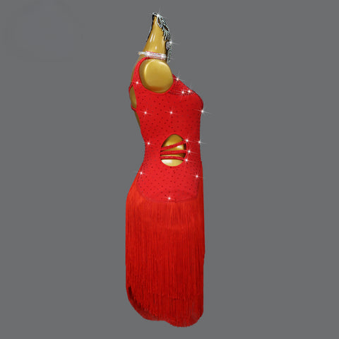 Red Professional competition Latin Dress for women girls kids salsa latin ballroom Contest Costume solo Flower outfits - Moderndancedress.com