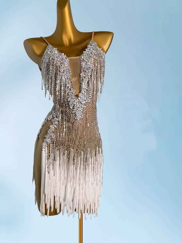 Custom Size Flesh Competition Latin Dance Dresses for Women Salsa Rumba Blackpool Performance Art Test Costumes