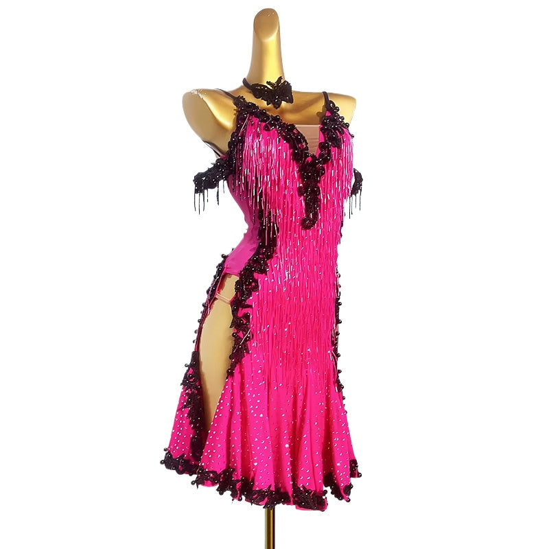 Custom Size Fuchsia Competition Latin Dance Dresses for Women Girls Salsa Rumba Chacha Dance Costumes
