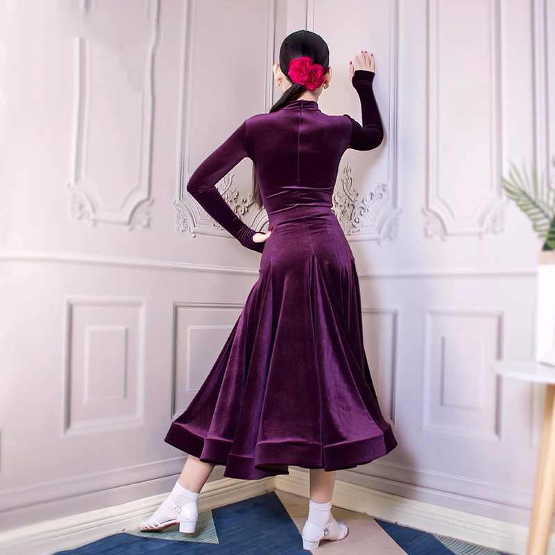 Girls Blue Purple Grey Velvet Ballroom Latin Dance Dresses for Kids Children  Competition Professional Performance Long Skirts for Children - Moderndancedress.com