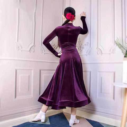 Girls Blue Purple Grey Velvet Ballroom Latin Dance Dresses for Kids Children  Competition Professional Performance Long Skirts for Children - Moderndancedress.com