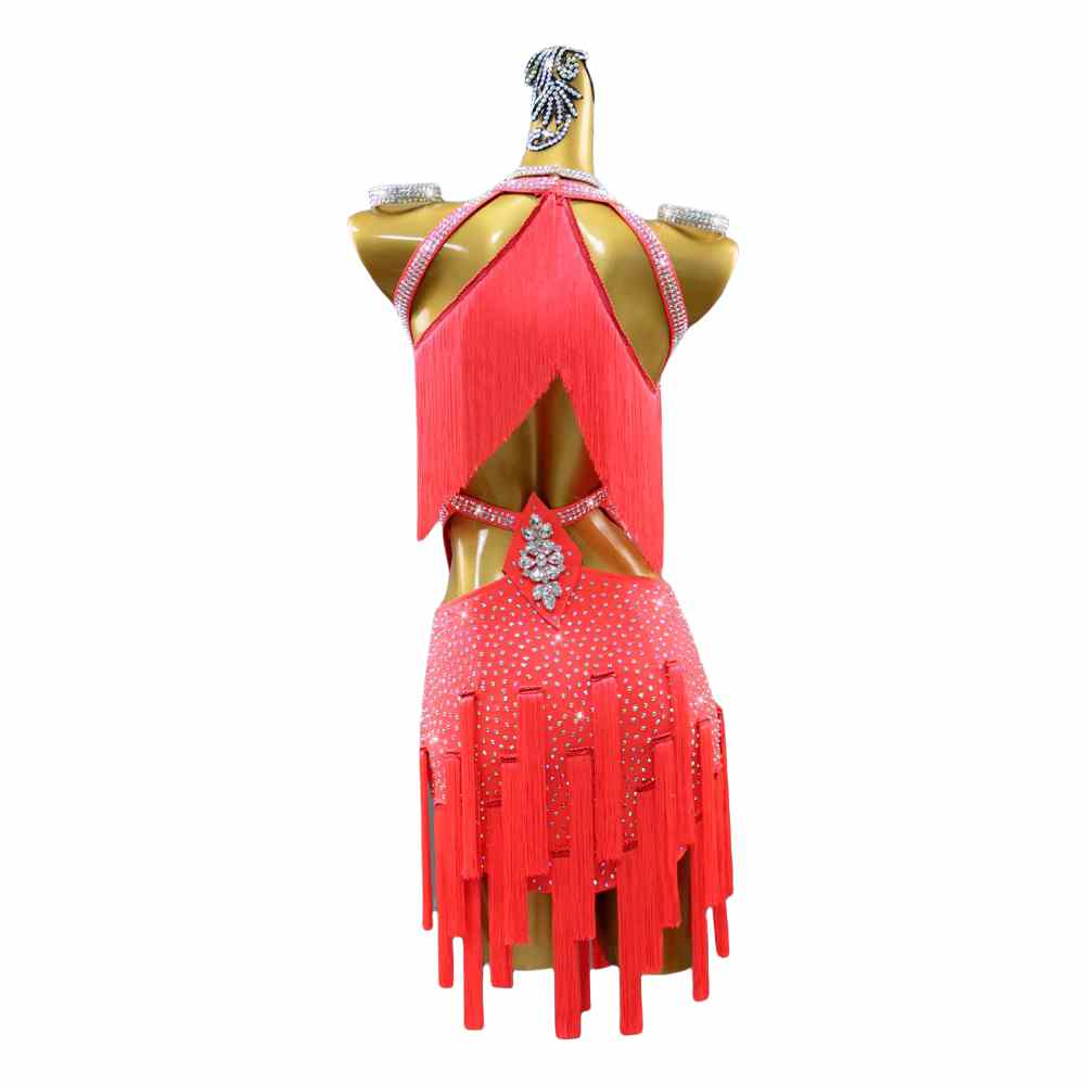 Coral Fringe Competition Latin Dance Dress for Girls Kids Adult Performance Clothing  Salsa Rumba Chacha Dancing Clothing Blackpool Regulations Dance Wear - Moderndancedress.com
