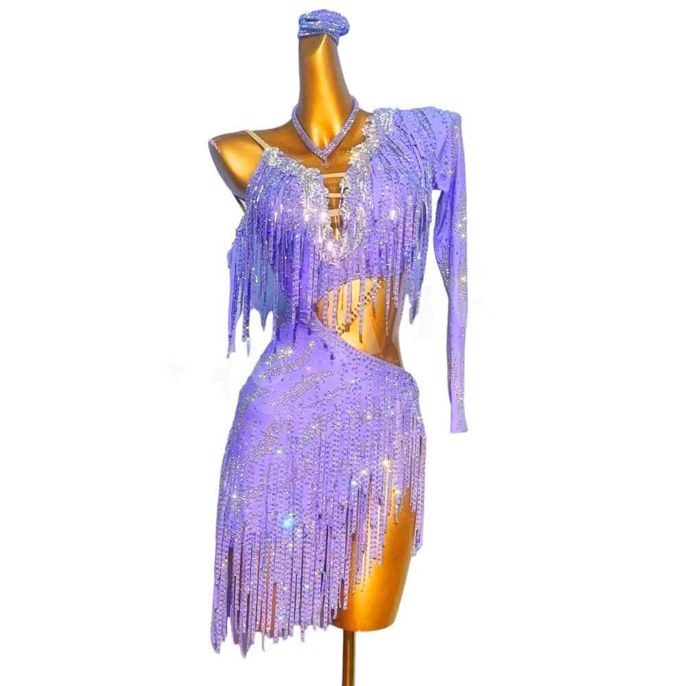 Custom Size Blue Competition Latin Dance Dresses Green Salsa Rumba Chacha Latin Dance Costumes