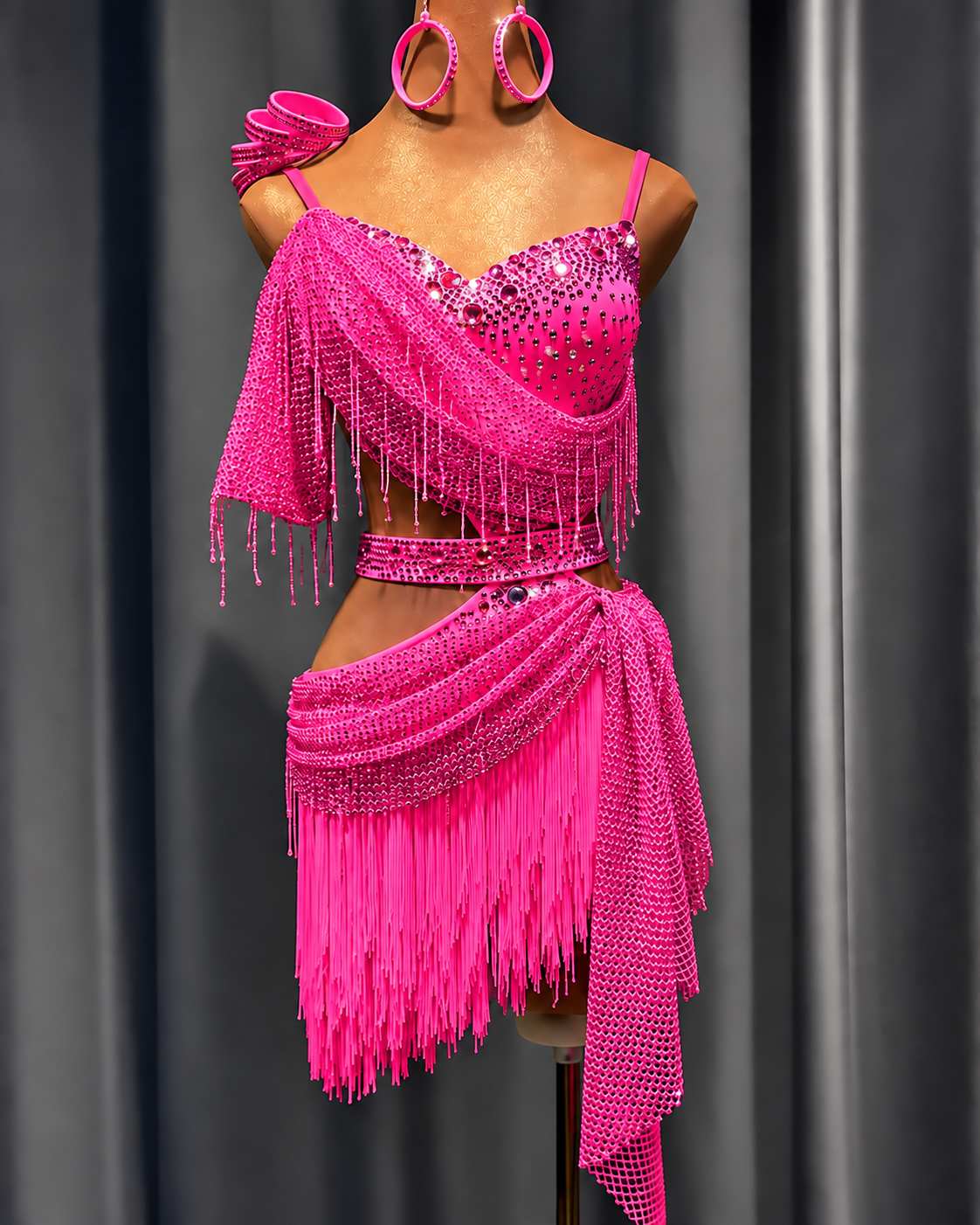 Custom Turquoise Latin Competition Dance Dress Fringe Salsa Gown