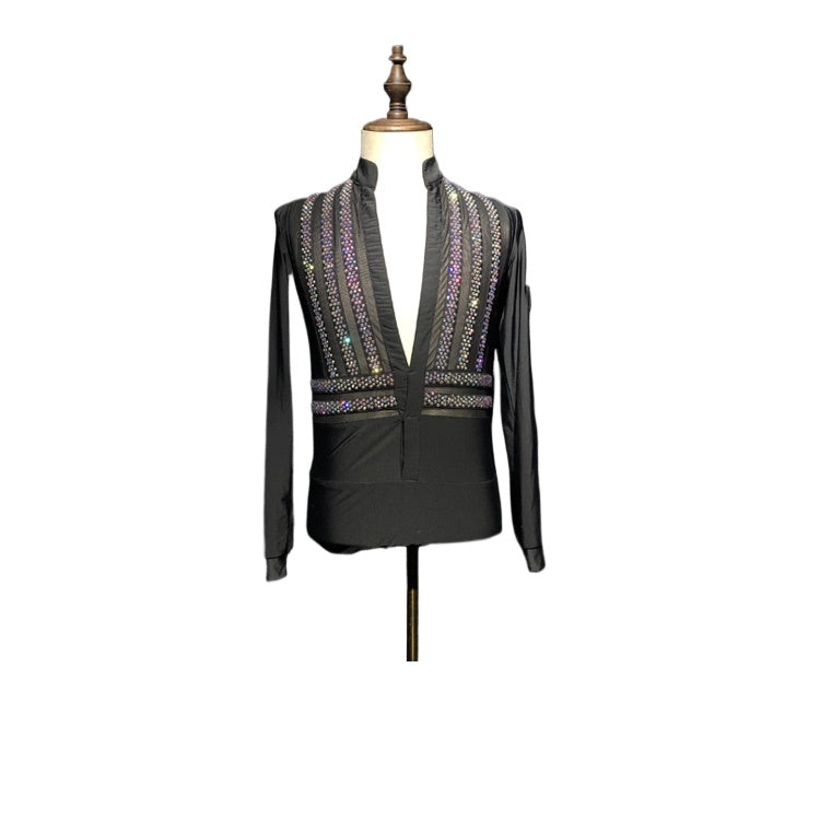 Custom Size Competition Diamond Dance Shirts for Men Youth Kids Latin Salsa Rumba Cha Cha Waltz Tango Jive Performance Clothing Body Tops