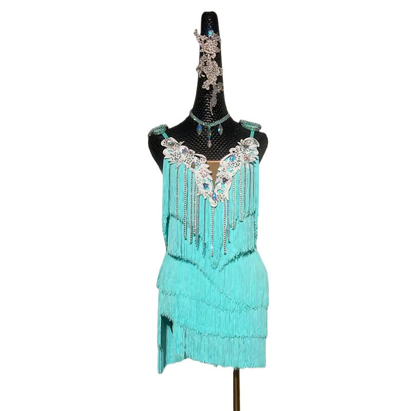 Custom Size Blue Wine Dark Green Competition Latin Dance Dresses for Women Girls