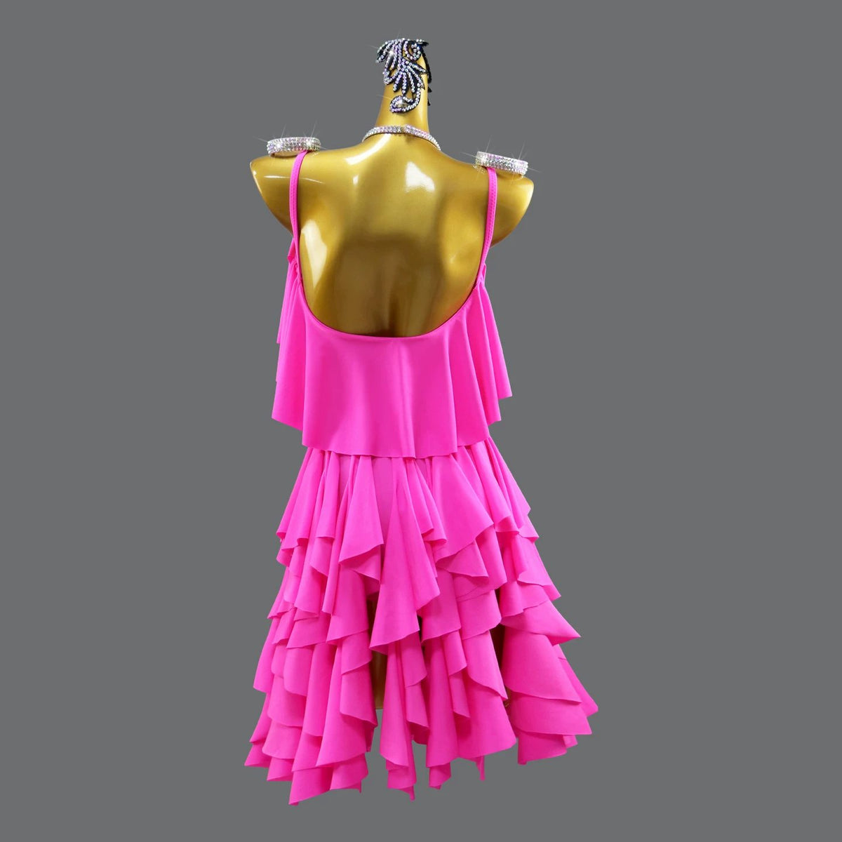 Custom Orange Latin Dance Competition Dress Tiered Ruffle Fringe Salsa Gown