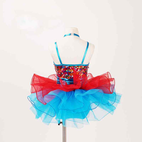 Children toddlers Blue red sequins ballet dance dress tutu skirt sparkle jazz performance costumes festival catwalks singing outfits for kids