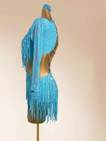 Custom Size Turquoise Competition Latin Dance Dresses for Women Girls Stones Salsa Rumba Chacha Blackpool Performance Costumes