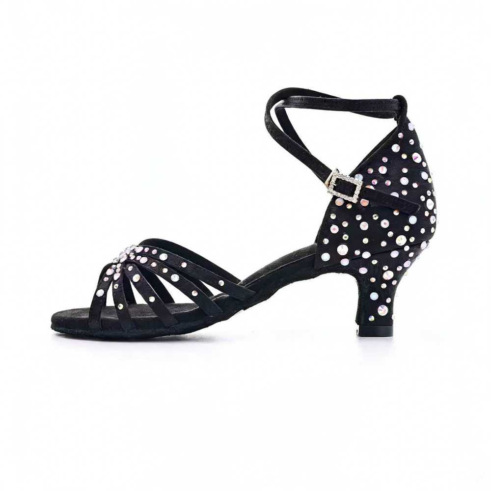 Women Ballroom Latin Dance Shoes Gold Black Perform Sandals Soft Sole High Heeled