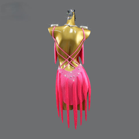 Professional Latin Dance Fringe Dresses for women Fuchsia girls salsa chacha rumba Competition Solo Blackpool Skirts