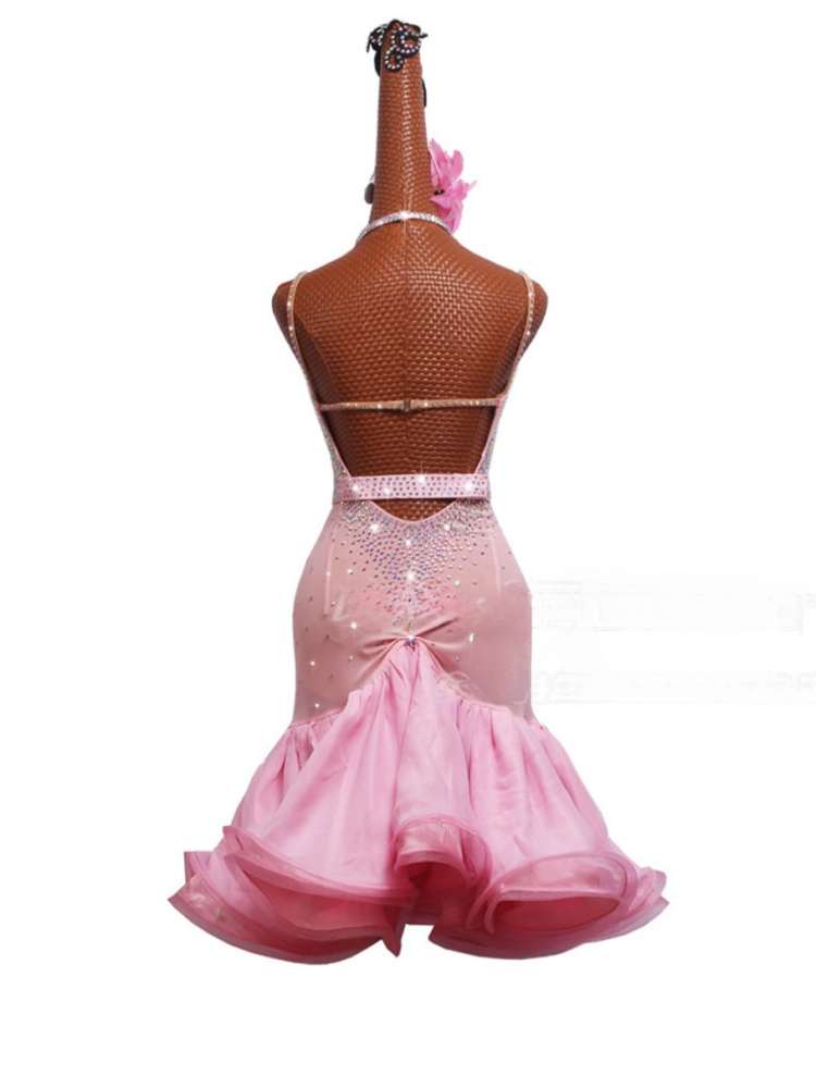Pink Latin dance dresses for women girls juvenile competition latin salsa dance costumes - Moderndancedress.com