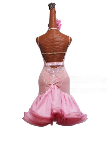 Pink Latin dance dresses for women girls juvenile competition latin salsa dance costumes - Moderndancedress.com
