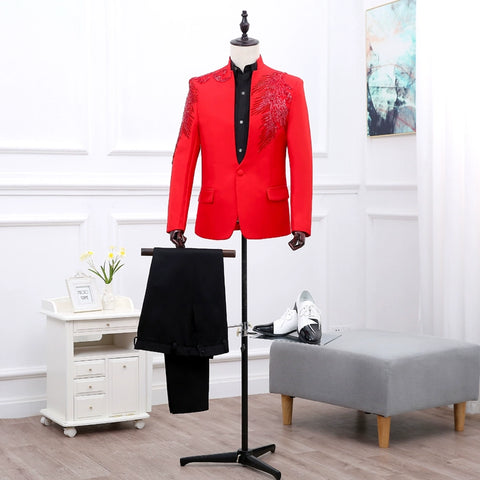Men's collar, sequins, sequins, Western-style clothes, presenters, performance suits, long sleeves, stage singers, suits, and formal dress. - Moderndancedress.com