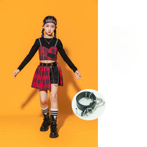 Girls Jazz Costume Hip Hop Street Dance outfits children gogo dancers British style plaid  Cheerleading Show clothes for kids - Moderndancedress.com