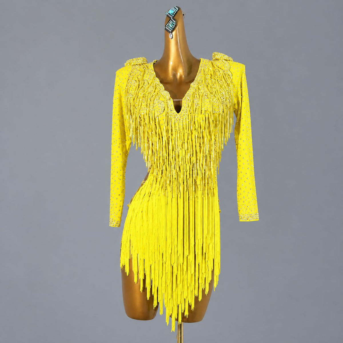 Custom Size Latin Dance Dresses Turquoise Bling Fringe Competition Blackpool Latin Salsa Competition Costumes