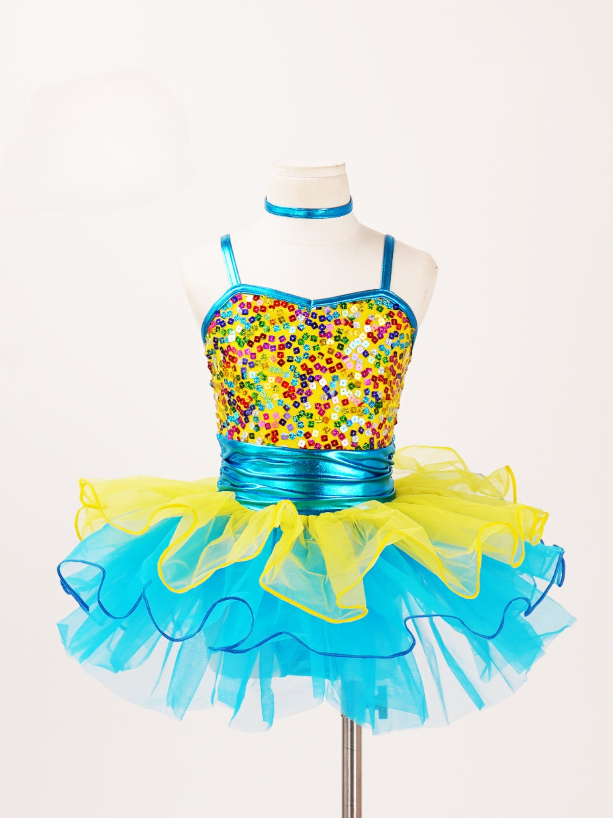 Children toddlers Blue red sequins ballet dance dress tutu skirt sparkle jazz performance costumes festival catwalks singing outfits for kids