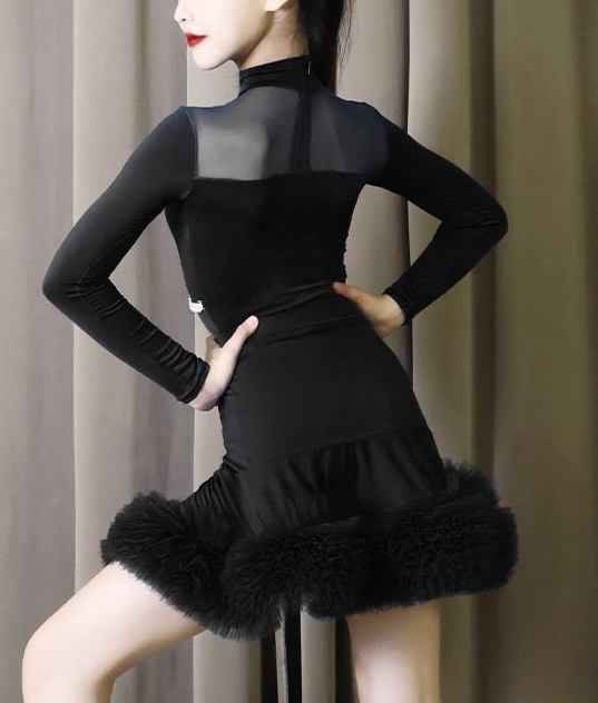 Girls Latin Dance Dresses Blue Wine Black Salsa Rumba Chacha  Latin Dance Costumes for Kids