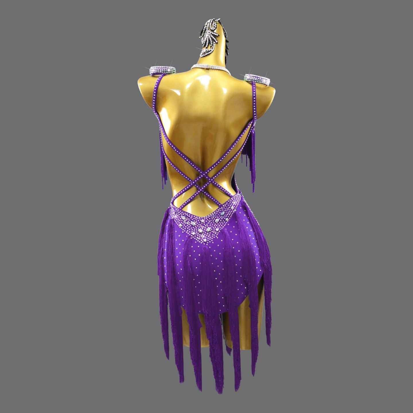 Custom Size Violet Fringe Competition Latin Dance Dresses for Women Girls Salsa Rumba Chacha Performance Clothing