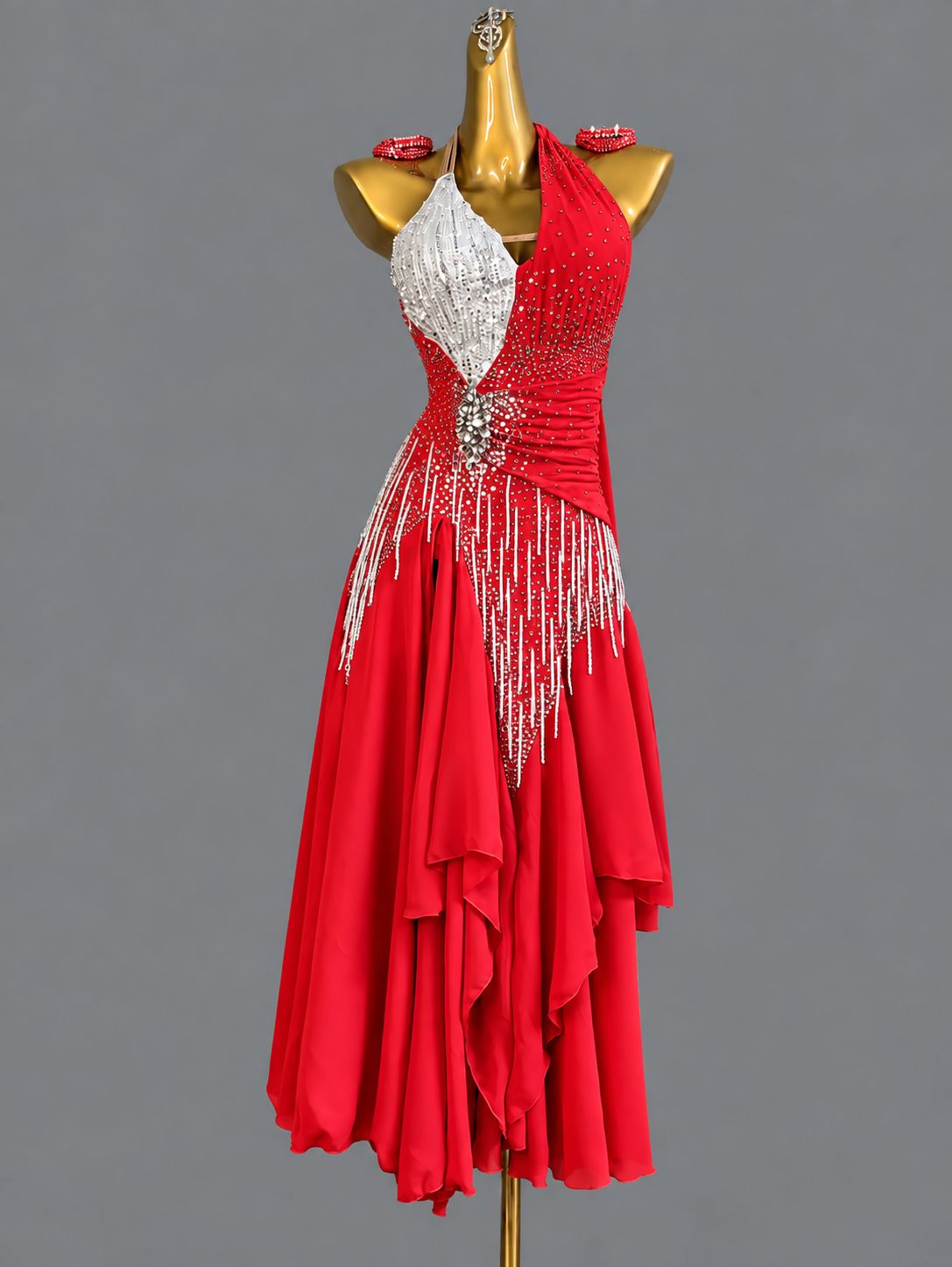Custom American Smooth Dress Blue Pink Halter Neck Ballroom Dance Gown