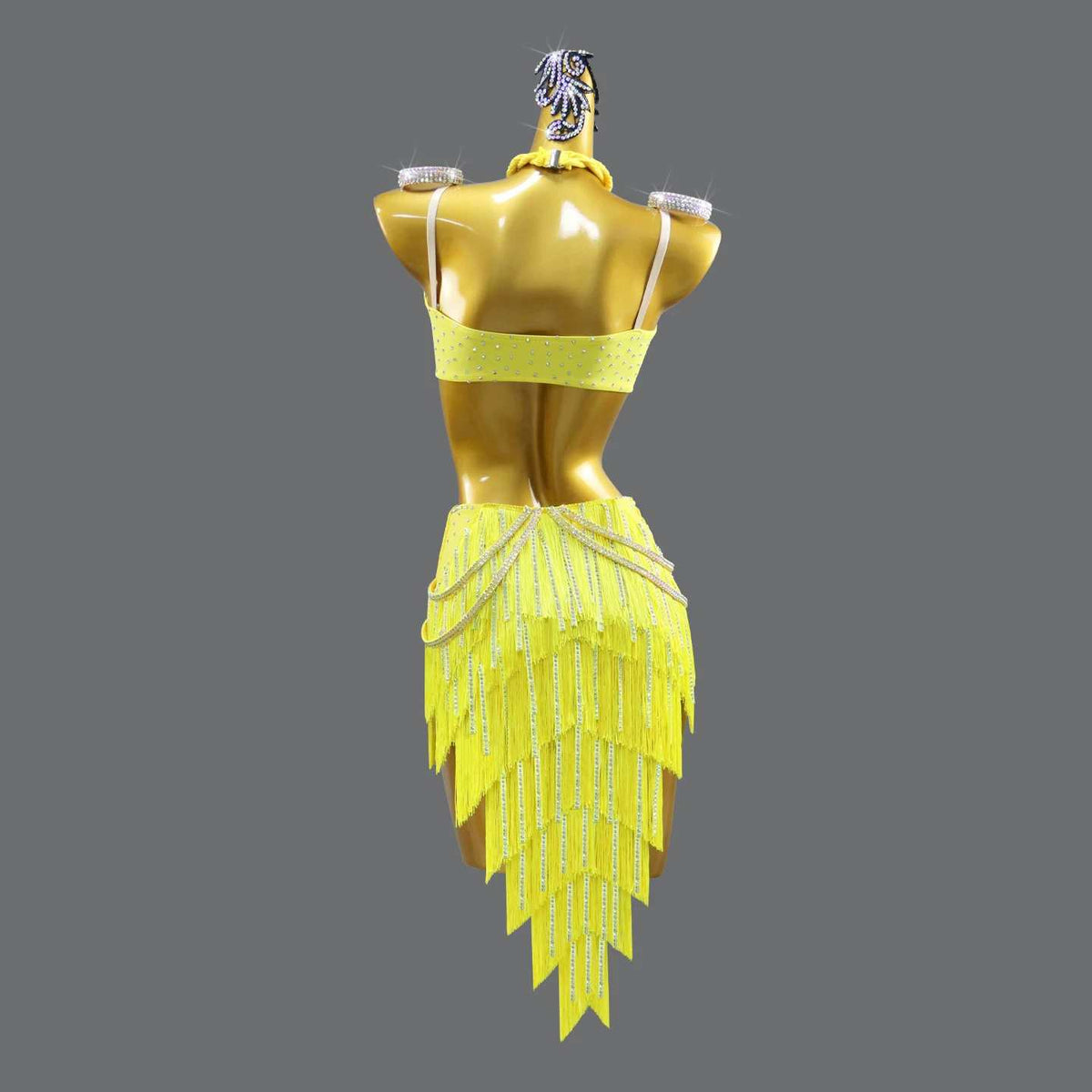 Custom Hot Pink Fringe Competition Latin Dance Dress with Crystals