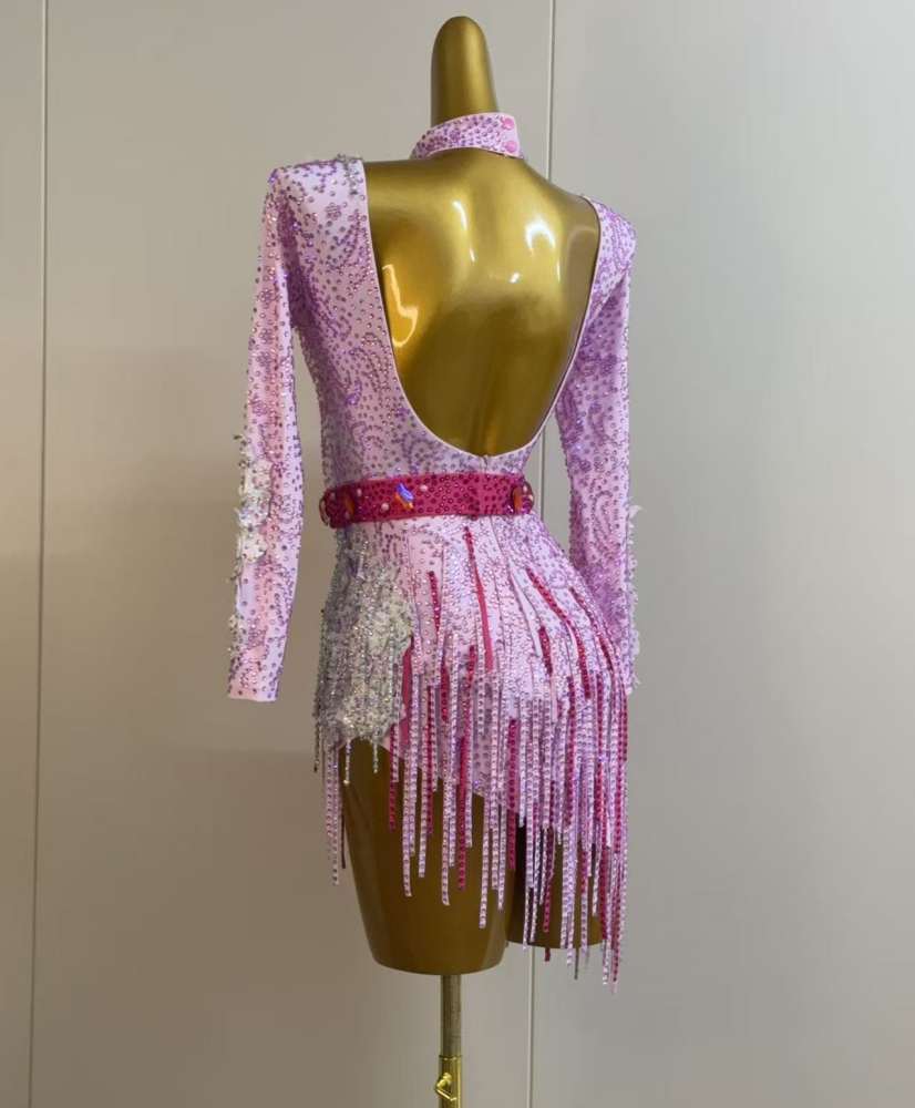 Custom Sparkly Pink Latin Competition Dress - Samba Cha Cha Costume