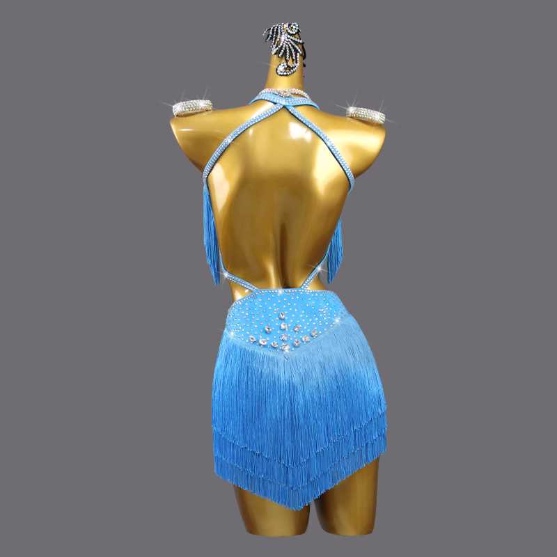 Turquoise Blue Fringe Competition Latin Danc Dresses for Women Girls Salsa Rumba Chacha Modern Dance Outfits - Moderndancedress.com