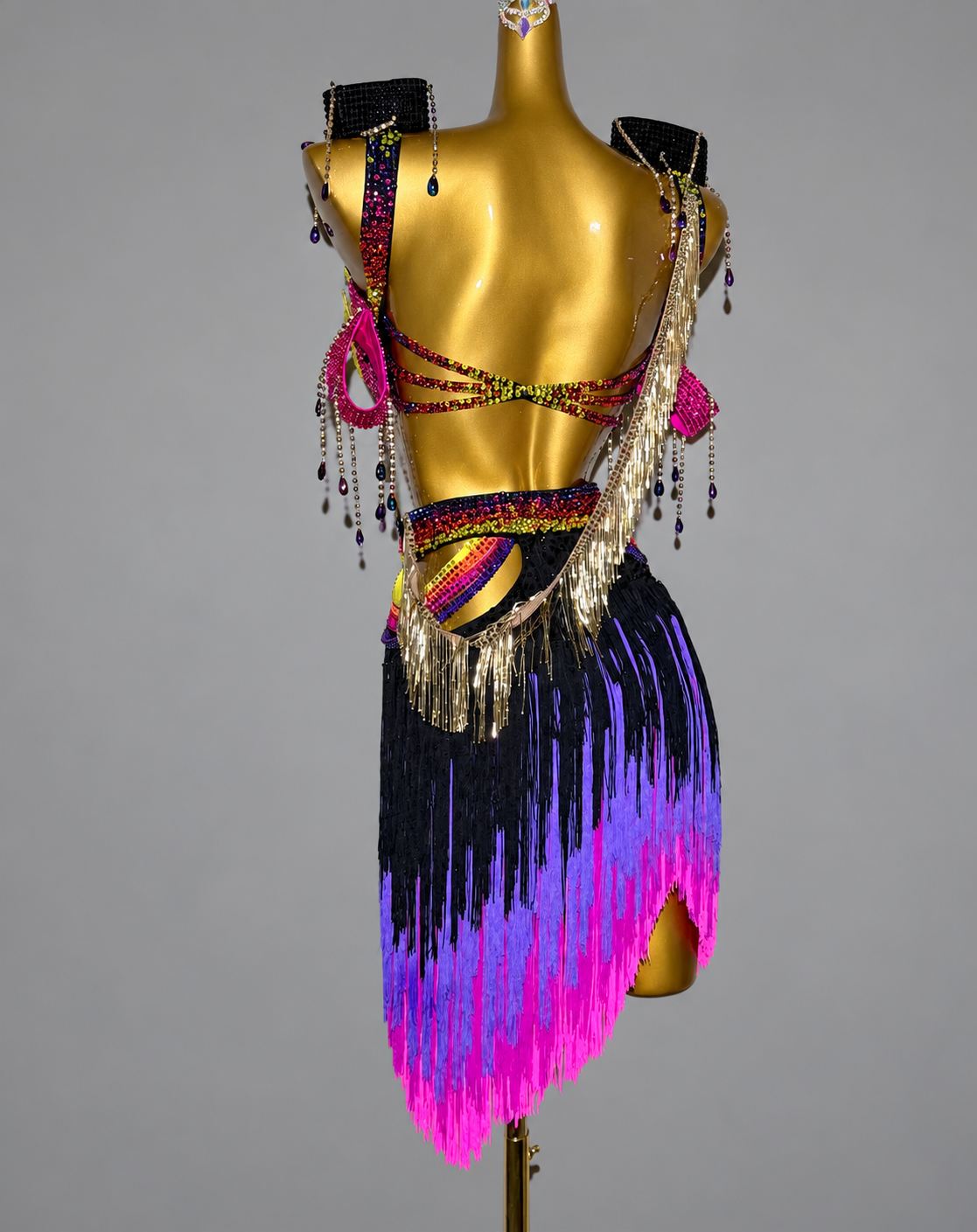 Custom Professional Ombre Fringe Latin Dance Dresses Rhythm Costume