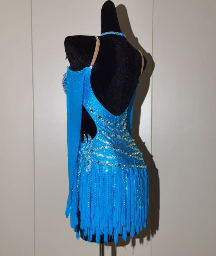 Custom Colorful Rhinestone Latin Dance Competition Dress Ballroom Salsa Dance Costume