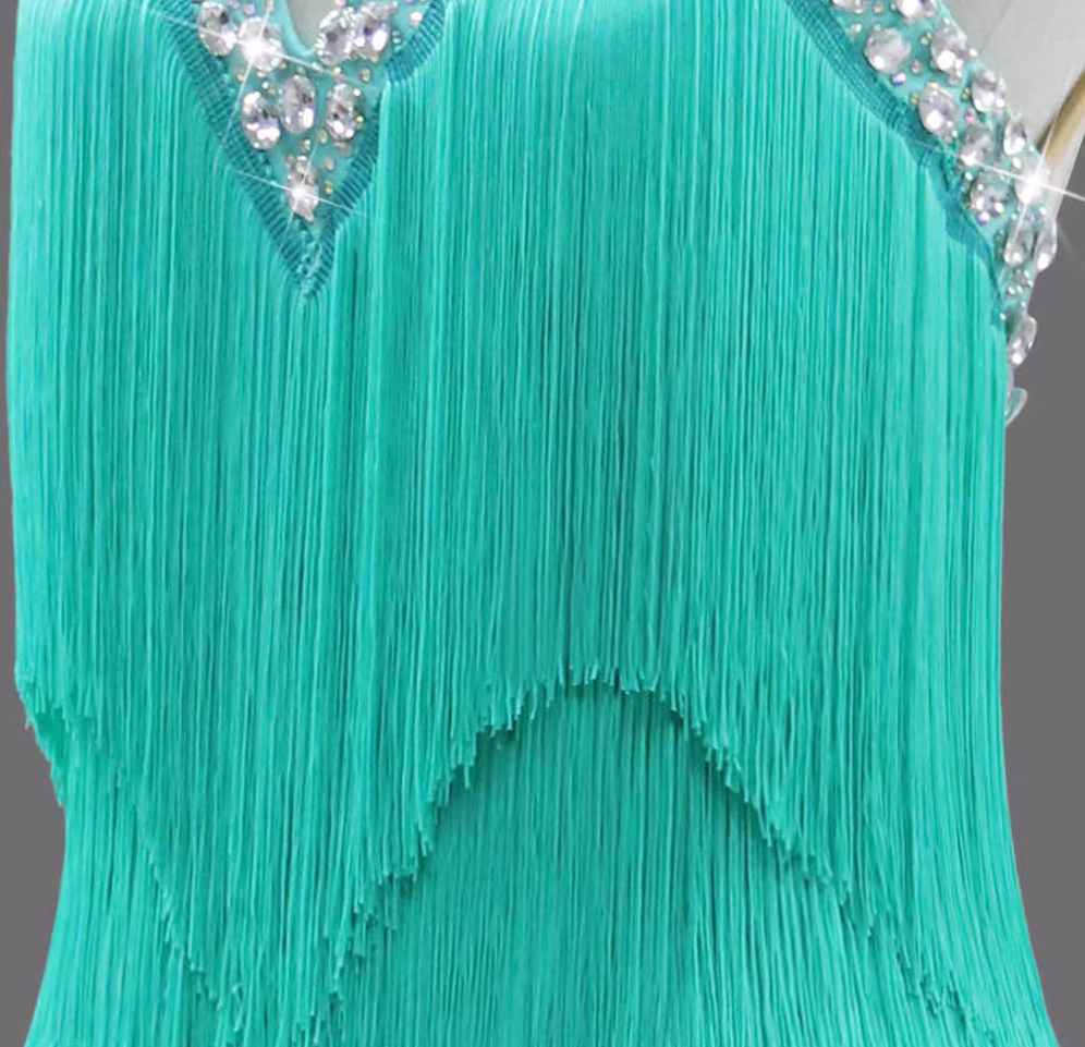 Professional Turquoise Fringe Competition Latin Dance Dresses for Women Girls Salsa Rumba Chacha Tap Dance Performance Clothing Party Outfits - Moderndancedress.com